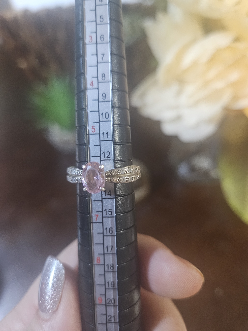 Avon Pink Hope Silver-Tone Ring with Pink Oval Center and Pave Band
